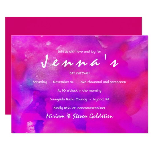 I'M FUSHIA WATERCOLOR Bat Mitzvah Invitation