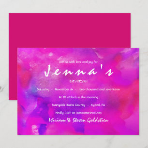 I'M FUSHIA WATERCOLOR  Bat Mitzvah Invitation