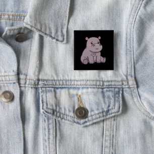 "I'm fussy." Cartoon, Cute Pouting Hippo 2 Inch Square Button