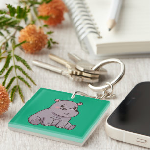"I'm fussy." Cartoon, Cute Pouting Hippo Keychain