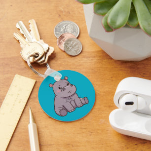 "I'm fussy." Cartoon, Cute Pouting Hippo Keychain