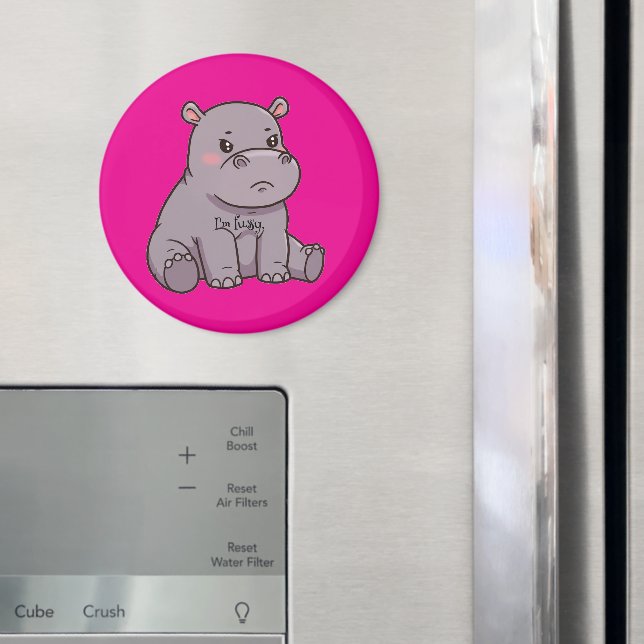 "I'm fussy." Cartoon, Cute Pouting Hippo Magnet (In Situ (Fridge))