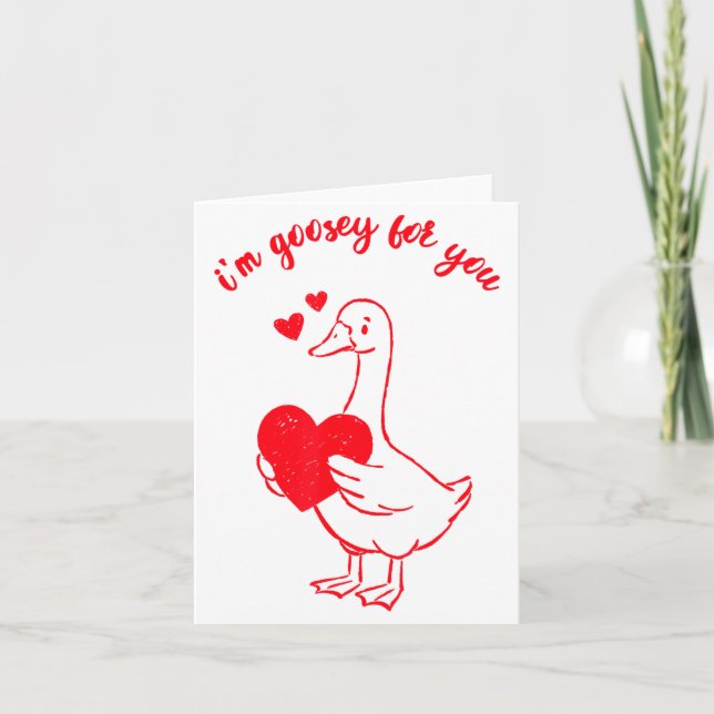I'm Goosey For You Valentine Goose Hearts Minimal  Card (Front)