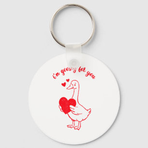 I'm Goosey For You Valentine Goose Hearts Minimal Keychain