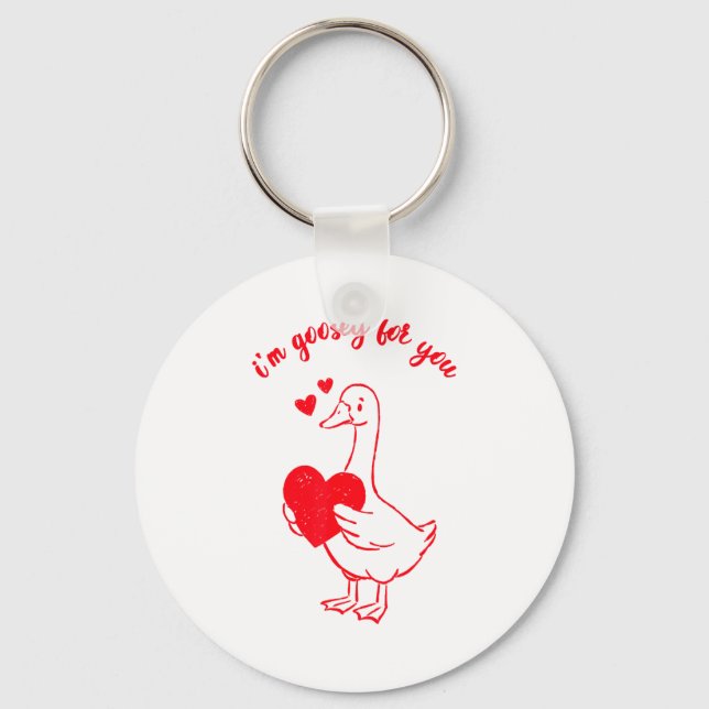 I'm Goosey For You Valentine Goose Hearts Minimal  Keychain (Front)
