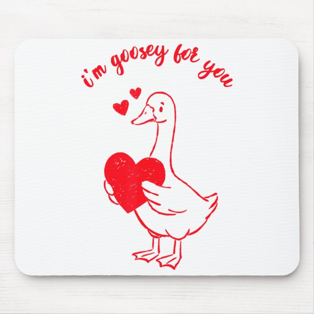 I'm Goosey For You Valentine Goose Hearts Minimal  Mouse Pad (Front)