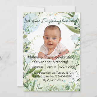 I'm growing like a weed, 1st birthday boy, invitation