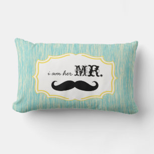 I'm Her Mr. Aqua and Lime Moustache Pillow