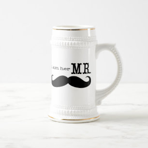 I'm Her Mr Groom Retro Groovy Handlebar Moustache Beer Stein