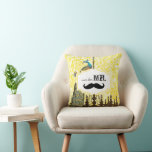 I'm Her Mr. Vintage Floral Mustache Peacock Pillow<br><div class="desc">Lemon Zest Yellow Vintage Floral Country Chic Swirly Peacock I am Her Mr. The 2nd Anniversary is the Cotton Anniversary which symbolizes the Natural Growth of all the adaptability, versatility and purity (when nurtured just like plants) takes place in that romantic 2 years between Newlyweds as they transform into a...</div>