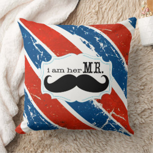 I'm Her Mr. Vintage Red White Blue Moustache Throw Pillow