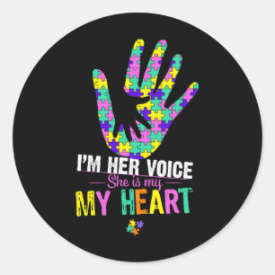 I'm Her Voice She Is My Heart Autism Mom Pink Auti Classic Round Sticker
