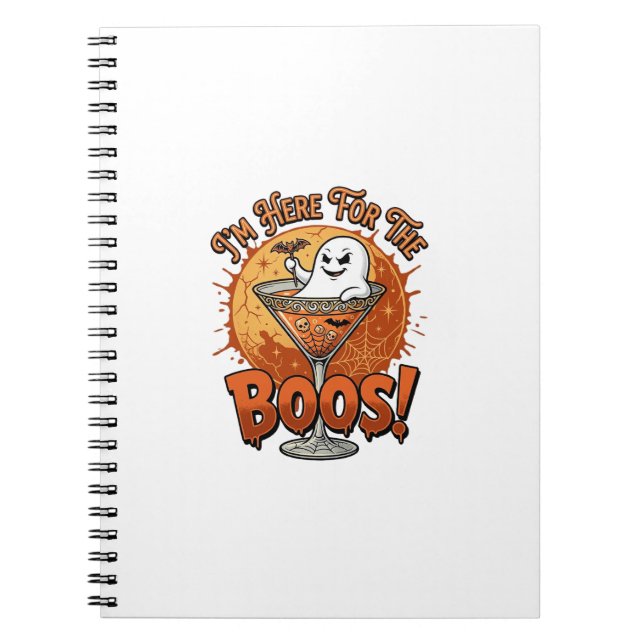 Im Here Boos Halloween Ghost Drink Spiderweb Bat_1 Notebook (Front)