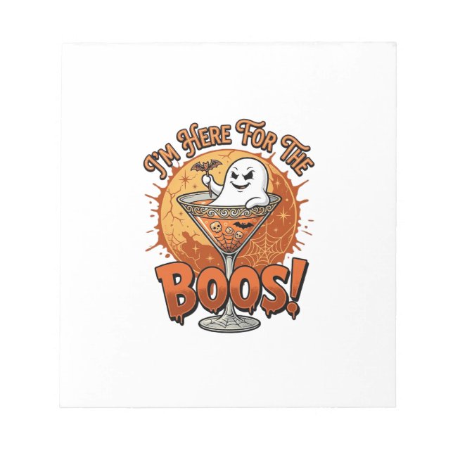 Im Here Boos Halloween Ghost Drink Spiderweb Bat_1 Notepad (Front)