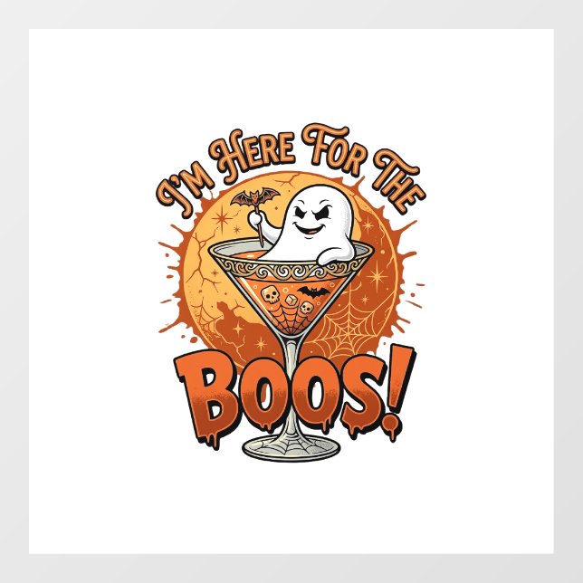 Im Here Boos Halloween Ghost Drink Spiderweb Bat_1 Window Cling (Sheet)