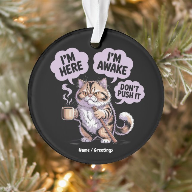 I'm Here I'm Awake Don't Push It Funny Old Cat Ornament (Tree)