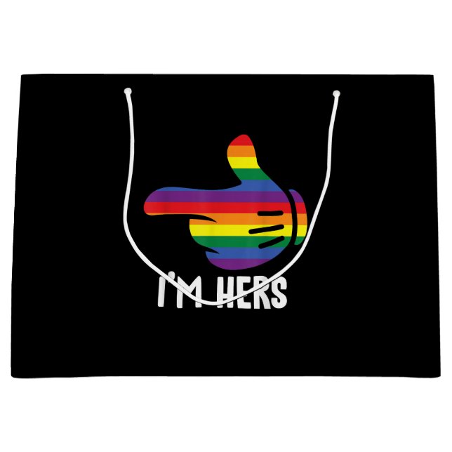 I'm Hers Rainbow Lesbian Couple Funny LGBT Pride M Large Gift Bag (Front)