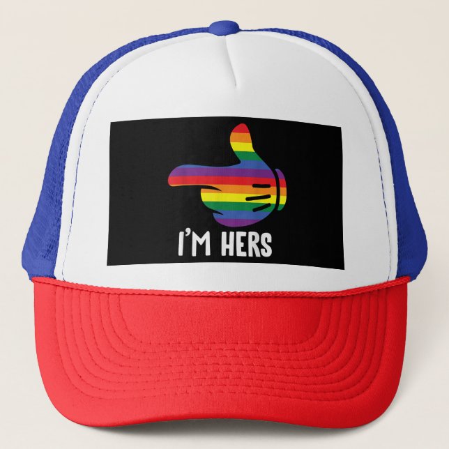 I'm Hers Rainbow Lesbian Couple Funny LGBT Pride M Trucker Hat (Front)
