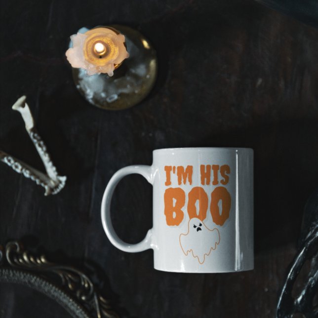 I'm His Boo Funny Ghost Halloween Wife Two-Tone Coffee Mug (Creator Uploaded)