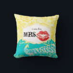 I'm his Mrs. Red Lips Vintage Floral Peacock Throw Pillow<br><div class="desc">I'm his Mrs. Red Lips Lemon Zest Yellow and Turquoise Aqua and Red Vintage Asian Inspired Peacock Floral Damask Pattern. You can Personalize this Pillow to say anything you like or use the existing Mrs.for the Bride/Wife or Buy two one for each Mr & Mrs Newlyweds. The 2nd Anniversary is...</div>