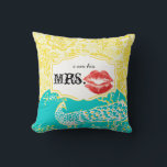 I'm his Mrs. Red Lips Vintage Floral Peacock Throw Pillow<br><div class="desc">I'm his Mrs. Red Lips Lemon Zest Yellow and Turquoise Aqua and Red Vintage Asian Inspired Peacock Floral Damask Pattern. You can Personalize this Pillow to say anything you like or use the existing Mrs.for the Bride/Wife or Buy two one for each Mr & Mrs Newlyweds. The 2nd Anniversary is...</div>