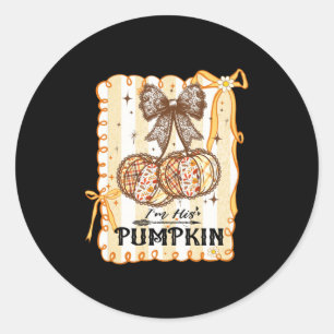 I'm His Pumpkin Thanksgiving Couple Coquette Bow F Classic Round Sticker