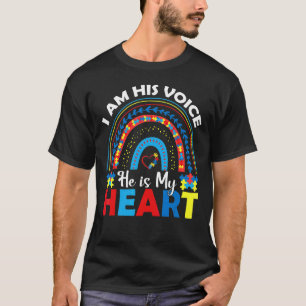 I'm His Voice He Is My Heart Autism Mom Pink Autis T-Shirt
