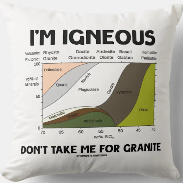 I'm Igneous Don't Take Me For Granite Throw Pillow (Throw pillow for fans of igneous rock with the  saying "I'm Igneous Don't Take Me For Granite". )