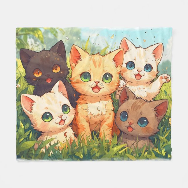 I'm in Kitten Heaven- Cartoon Cat Design Fleece Blanket (Front (Horizontal))