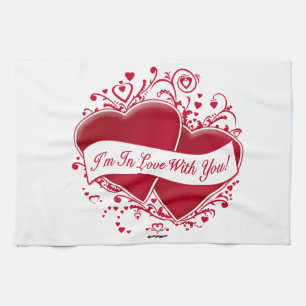 I'm In Love With You! Red Hearts Kitchen Towel