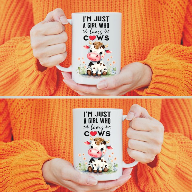 I'm Just A Girl Who Loves Cows Classic 444ml Coffee Mug (Display showing both sides of 444ml mug.)