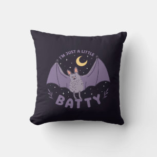 I'm Just A Little Batty Funny Halloween Bat Pun Throw Pillow