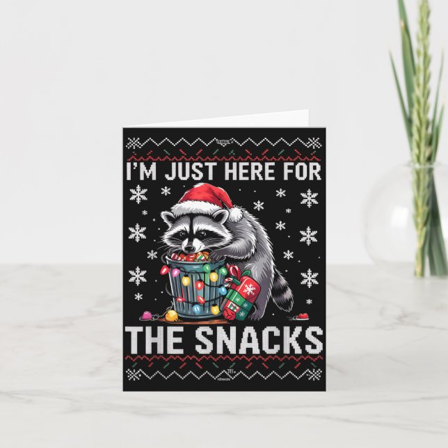 I'm Just Here For Snacks Raccoon Christmas Kids To Card (Front)