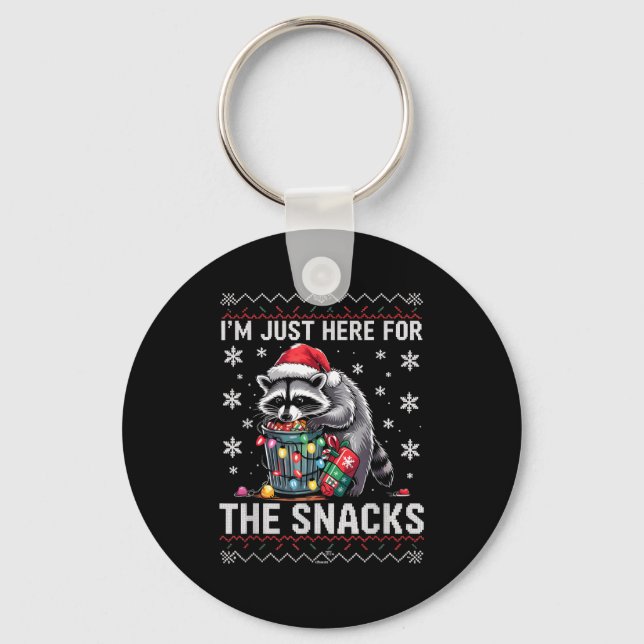 I'm Just Here For Snacks Raccoon Christmas Kids To Keychain (Front)