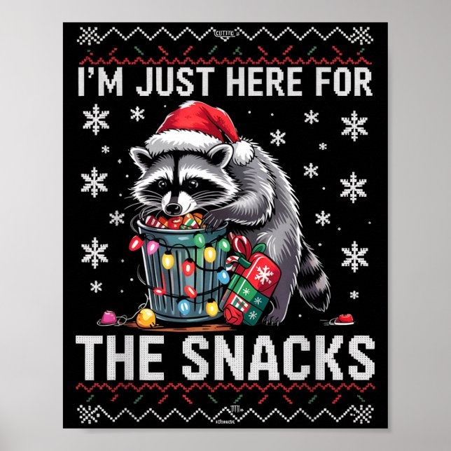 I'm Just Here For Snacks Raccoon Christmas Kids To Poster (Front)
