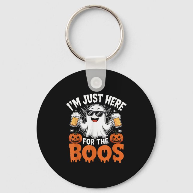 I'm Just Here For The Boos Funny Halloween Ghost  Keychain (Front)