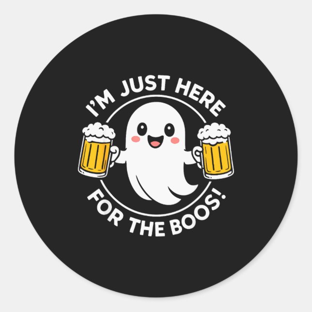 I'm Just Here For The Boos Funny Halloween Ghost M Classic Round Sticker (Front)