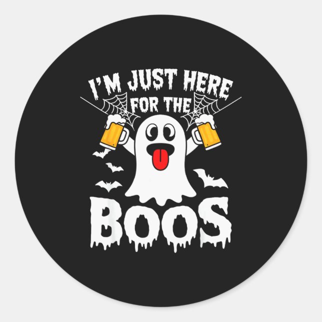 I'm Just Here For The Boos Funny Halloween Ghost M Classic Round Sticker (Front)