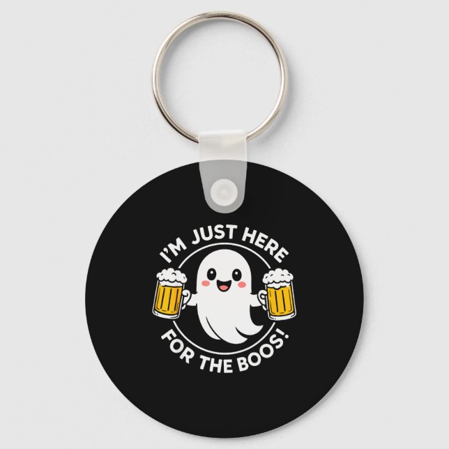 I'm Just Here For The Boos Funny Halloween Ghost M Keychain (Front)