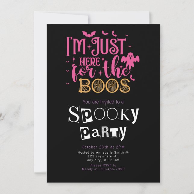 I'm Just Here For The Boos Halloween Party Invitation (Front)