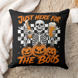 I'm Just Here for The Boos Halloween Skeleton Throw Pillow