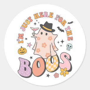 I'm just here for the Boos, Retro Groovy Halloween Classic Round Sticker