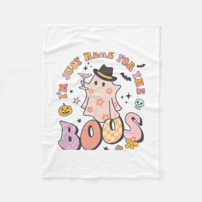 I'm just here for the Boos, Retro Groovy Halloween Fleece Blanket (Front)