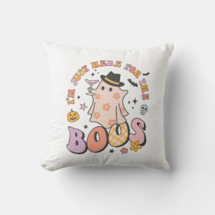 I'm just here for the Boos, Retro Groovy Halloween Throw Pillow