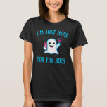 I'm Just Here For The Boos Wine T-Shirt<br><div class="desc">Cute ghost emoji holding "trick or Drink" bottle and a glass of wine. Funny Halloween party shirt.</div>