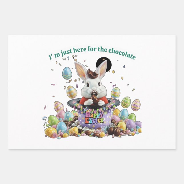 I'm just here for the chocolate-Cute Easter bunny  Wrapping Paper Sheet (Front 3)