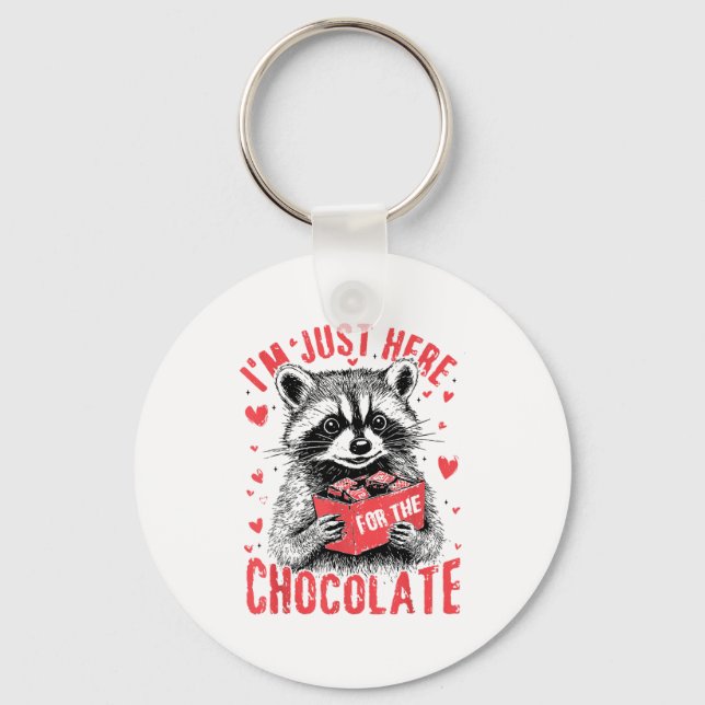 I'm Just Here For The Chocolate Funny Raccoon Vale Keychain (Front)