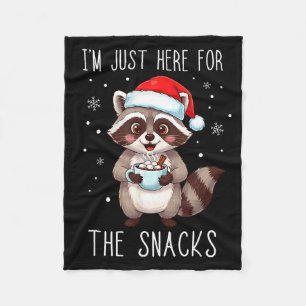 I'm Just Here For The Snacks Christmas Raccoon  Fleece Blanket