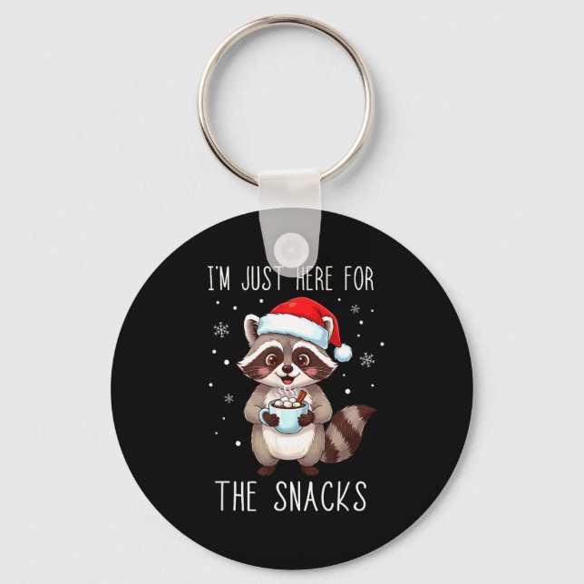 I'm Just Here For The Snacks Christmas Raccoon  Keychain (Front)