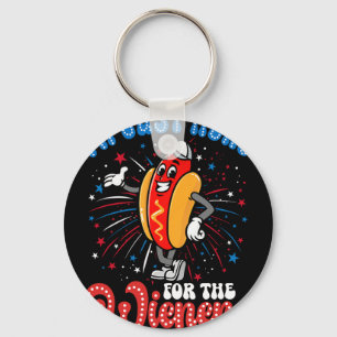 I'm Just Here For The Wieners Firework Hot Dog 4th Keychain
